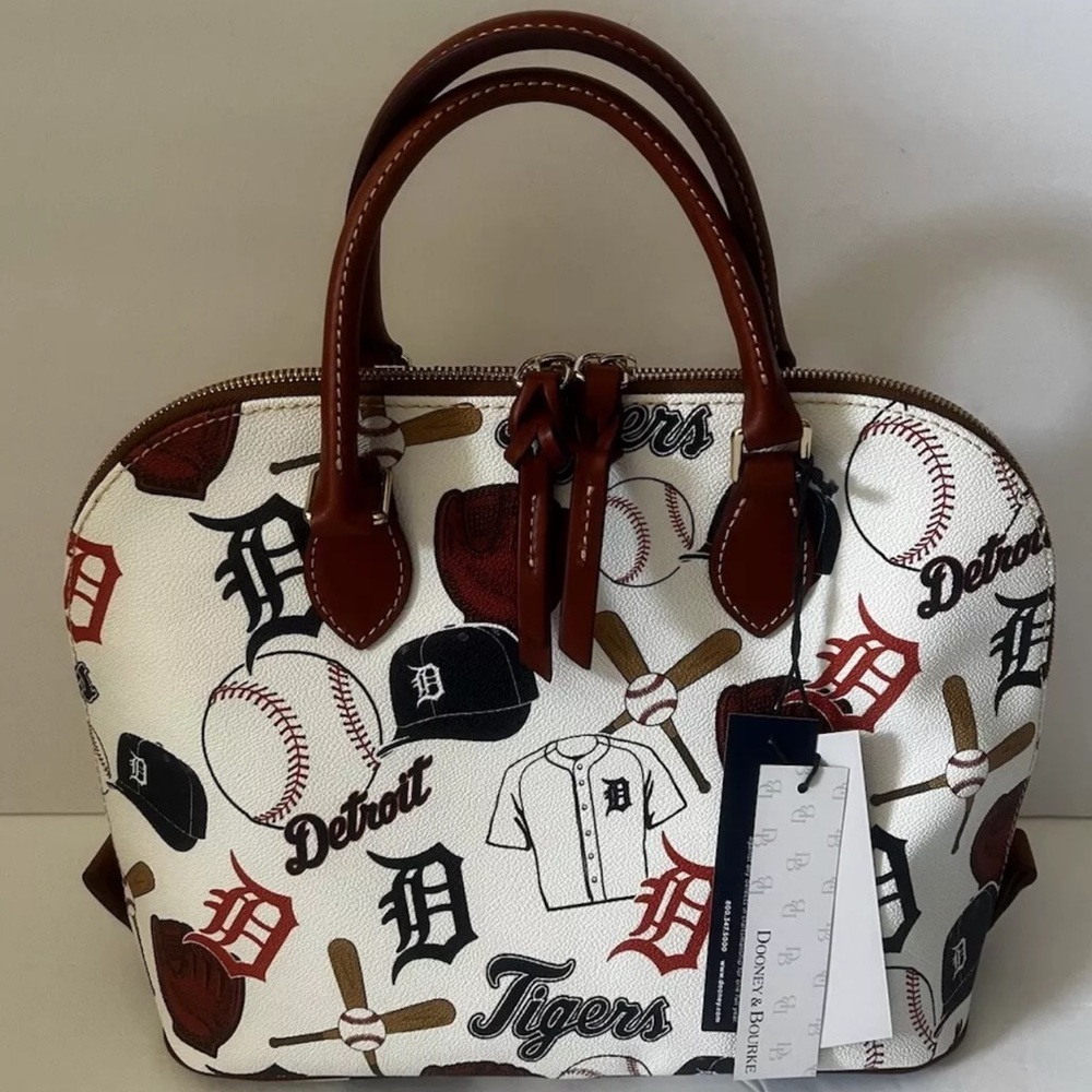 Dooney & Bourke Detroit Tigers Zip Zip Satchel White Multi Handbag Baseball New